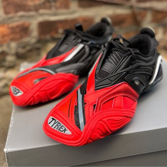 NEW Size 38 Balenciaga Unisex Black Red Low Top Leather Tyrex Sneaker Shoes - Picture 6 of 10